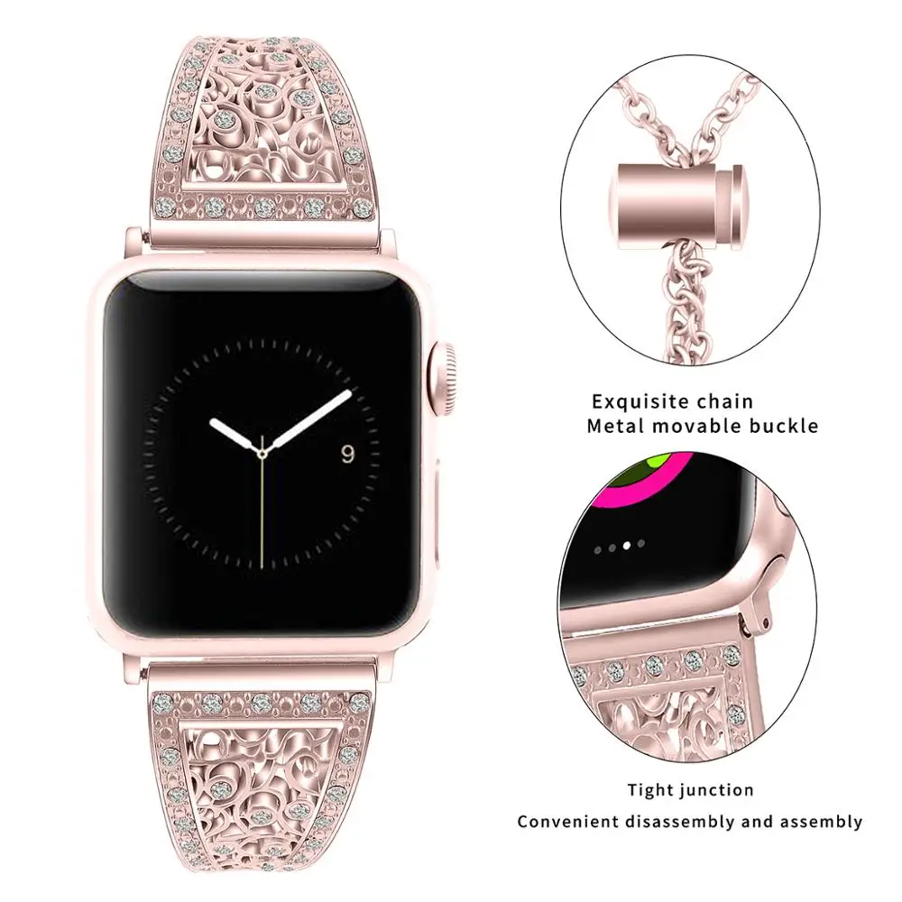 Diamond Strap For Apple watch band 44mm 40mm 45mm 41mm 38mm 42mm stainless Steel watchband Bracelet iwatch Series 7 6 5 SE 3 4