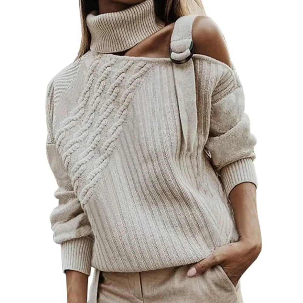 style 2 beige Леопардовые свитера, Лоскутная водолазка, женский сексуальный свитер с открытыми плечами, цветные вязанные свитера с рукавом летучая мышь, пуловеры с длинным рукавом - Цвет: style 2 beige