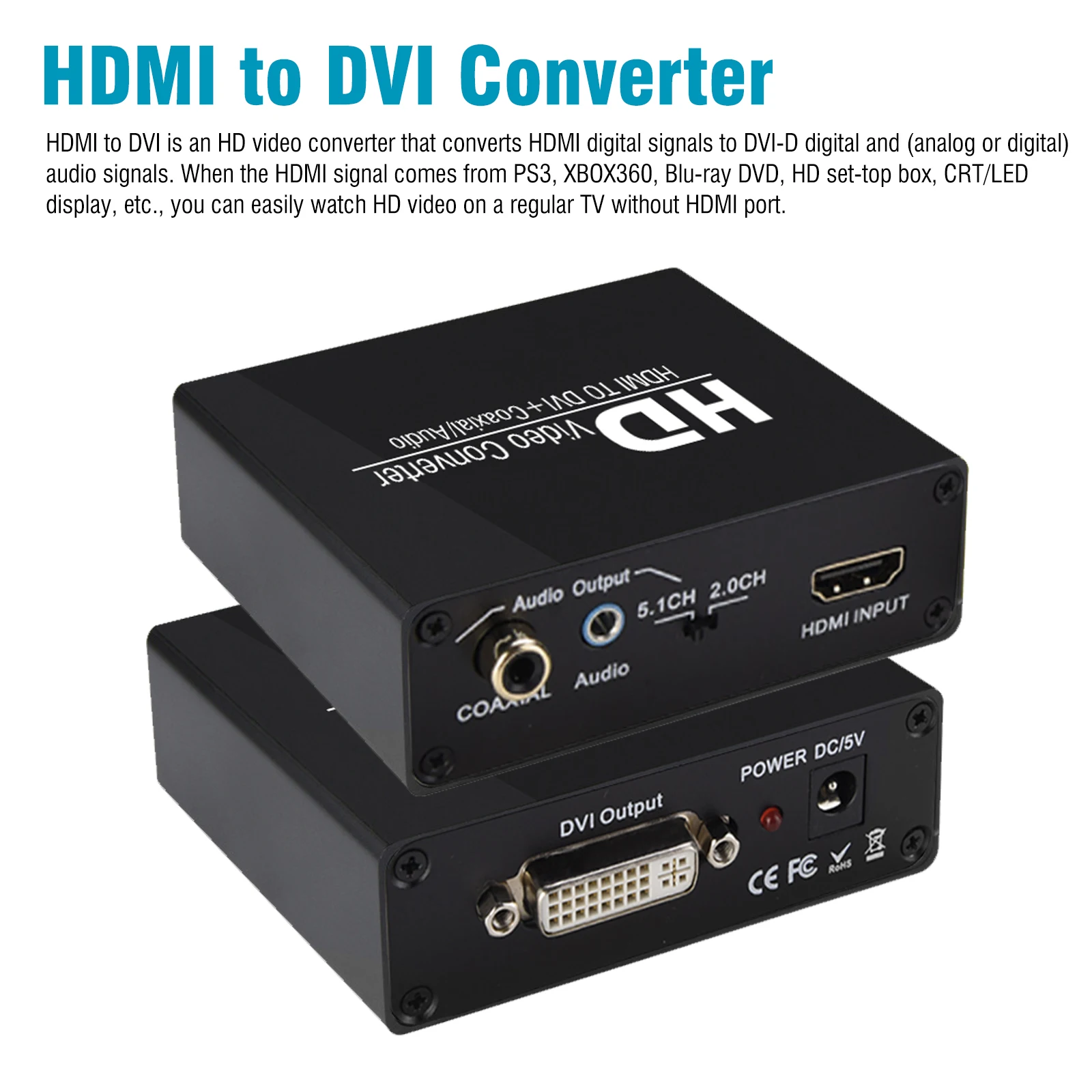 Преобразователь Аудио HDMI-DVI + с коаксиальным аудиовыходом 3 5 для Blu-Ray DVD
