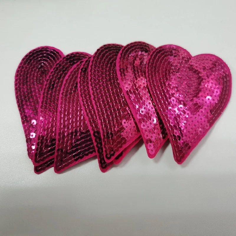 

Free shipping 4pcs Rose Red Heart Sequins Patches For Clothes Embroidered Iron On Patch Stage Clothing Accessory Applique Badge