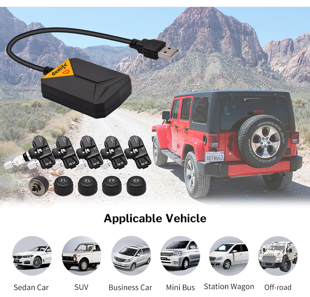 Deelife USB TPMS для Android автомобильный DVD с датчиком давления в шинах Система мониторинга Беспроводная запасная шина сигнализация ANDROID навигация