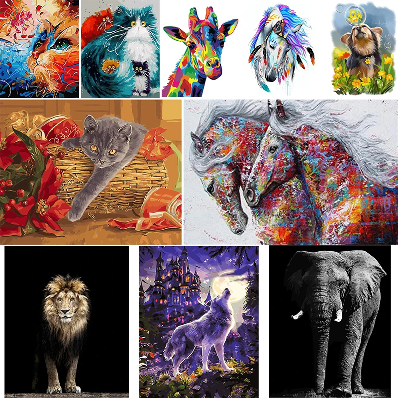 Цифровая картина маслом сделай сам абстрактная с животными для гостиной спальни
