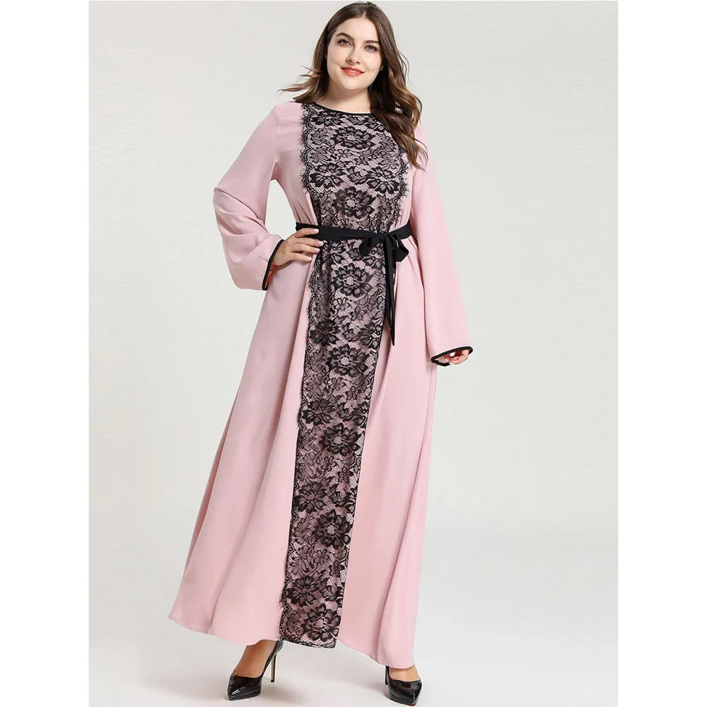 

Plus Size Ramadan Muslim Women Lace Long Maxi Dress Abaya Dubai Kaftan Turkish Jilbab Arab Robe Islamic Clothing Caftan Gown New