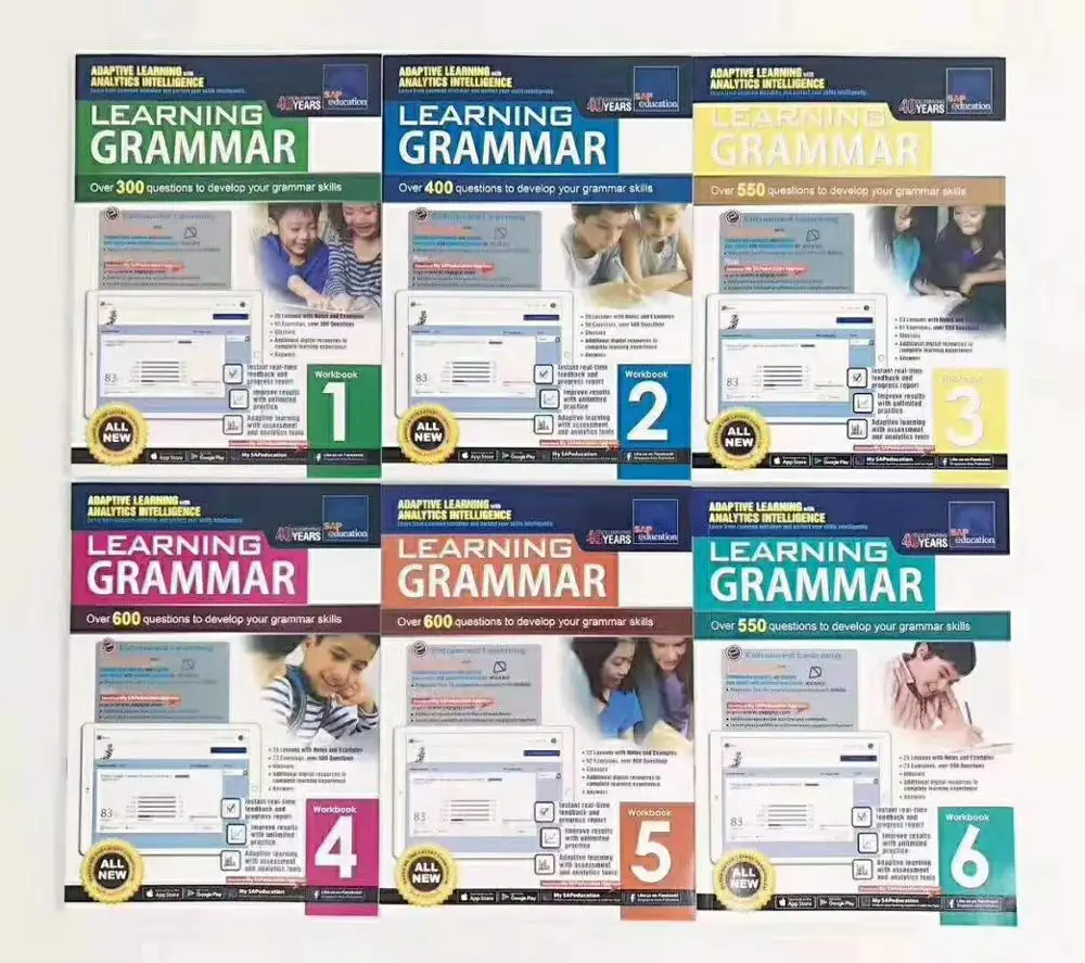 

6 Books 7 To 12 Years Old SAP Learning Grammar Workbook Singapore Grammar Workbook Set Children's Workbook Books