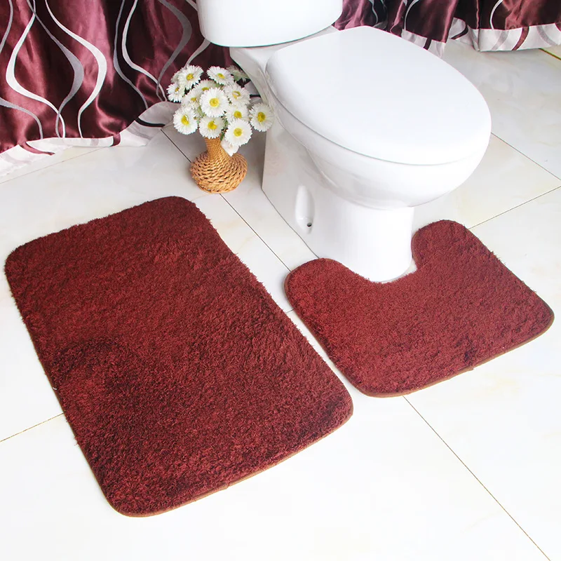 

2 Pcs Simple Bathroom Mat Set U Shape Bathroom Carpet Toilet Rugs Non-Slip WC Mat High Water Absorbent Bath Rugs tapete banheiro