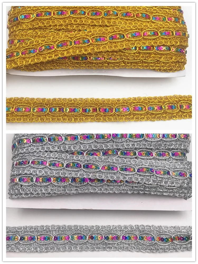 10 ярдов 3 см Золотой и серебристый цвета с отделкой пайетками кружевное платье