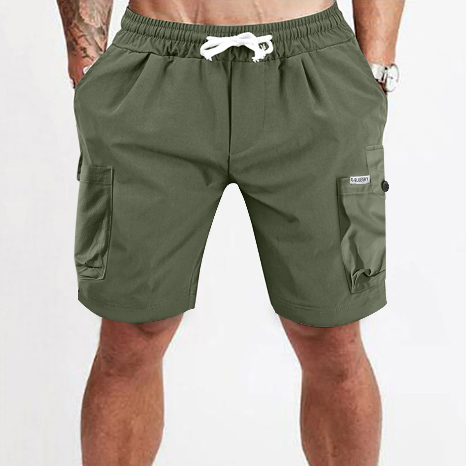 

Brand Mens Solid Cargo Shorts 2021 Summer Elastic Drawstring Short Pants Casual Breathable Multi Pocket Five-Point Trunks A40