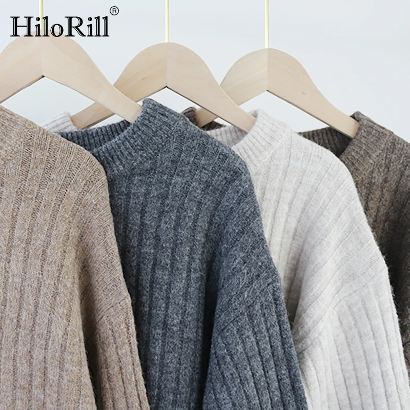 

HiloRill Women Autumn Winter Pullover Sweater 2021 Solid Color Long Sleeve Knitted Jumper Tops O Neck Casual Ladies Pullovers