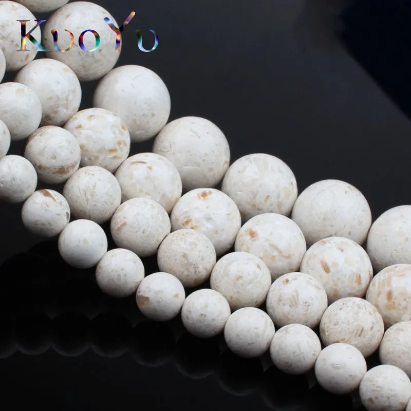 Natural White fossils Stone Beads Round Loose Spacer For Jewelry Making 6 8 10 12mm 15&quotInch Diy Earring Bracelet Jewellery | Украшения