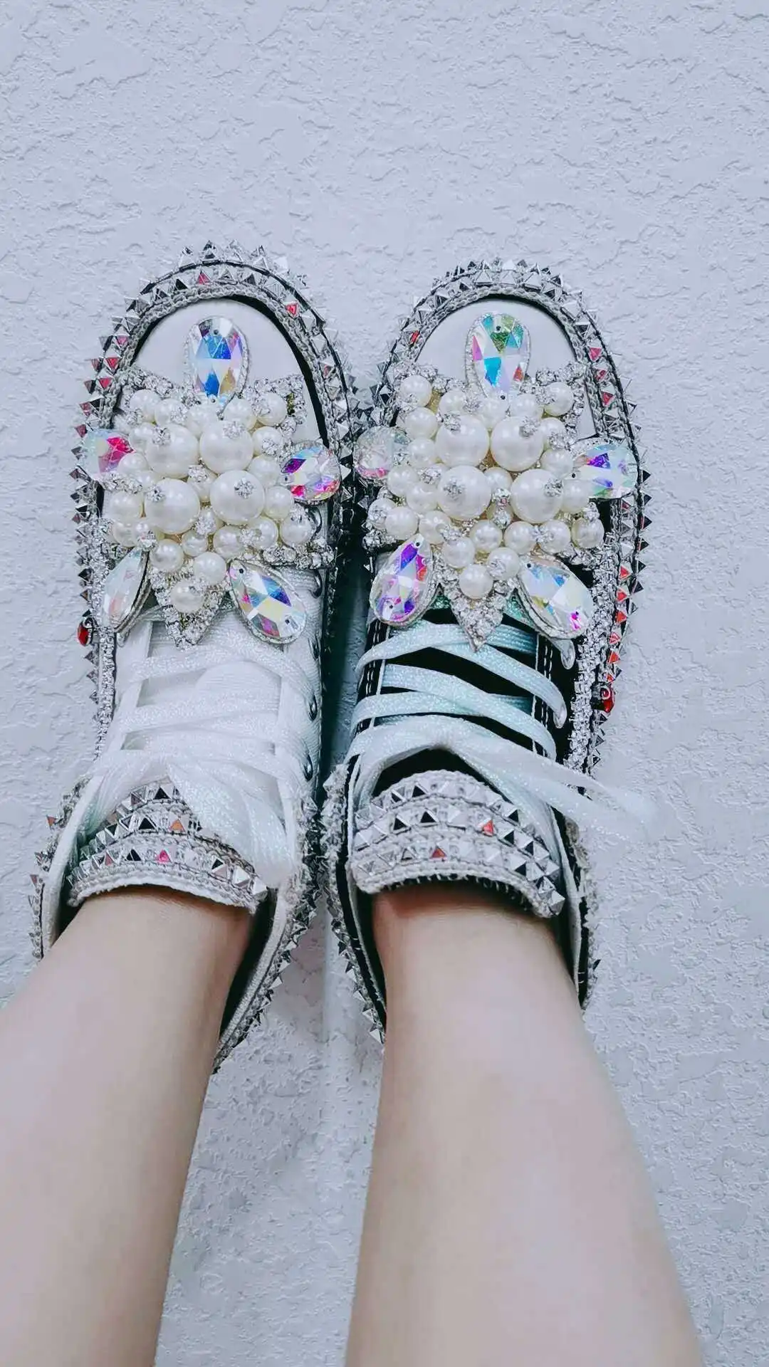 

Spring and summer new women's shoes flat-bottomed high help tie canvas shoes water drill board shoes