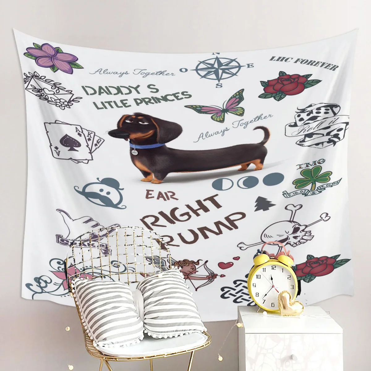 Цветок таксы Любовь Покер компас настенный Декор стены Искусство гобелен