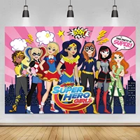 superhero girls backdrop baby shower girls birthday party banner large cityscape photography background photo booth props