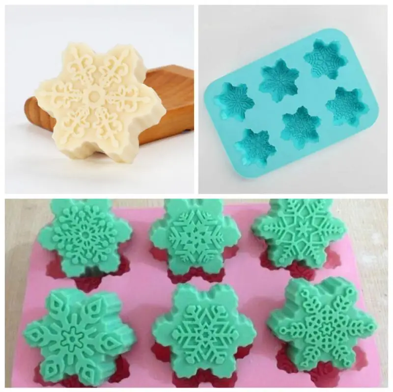 

Fashion 6 Cavity Snowflake Soap Mold Silicone Mold Aroma Gypsum Plaster Mould Snow Handmade 3d Crafts Candle Molds