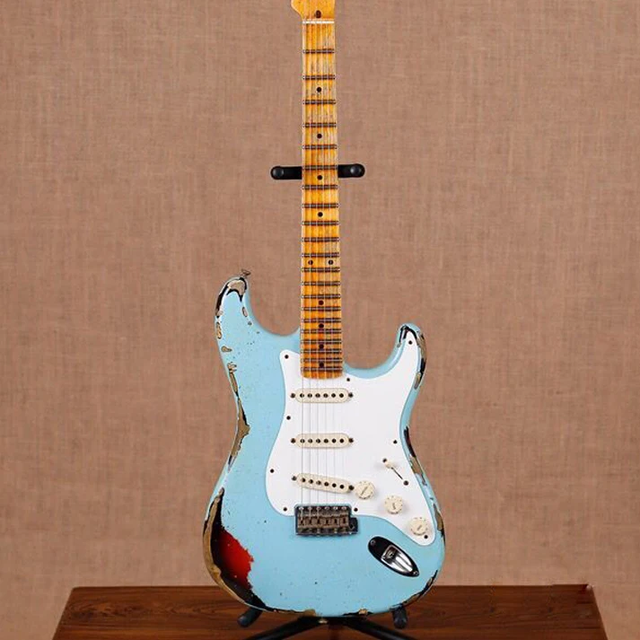 

New standard Custom electric guitar,Maple fingerboard guitarra,blue color 6 stings gitaar,relics by hands,real photos