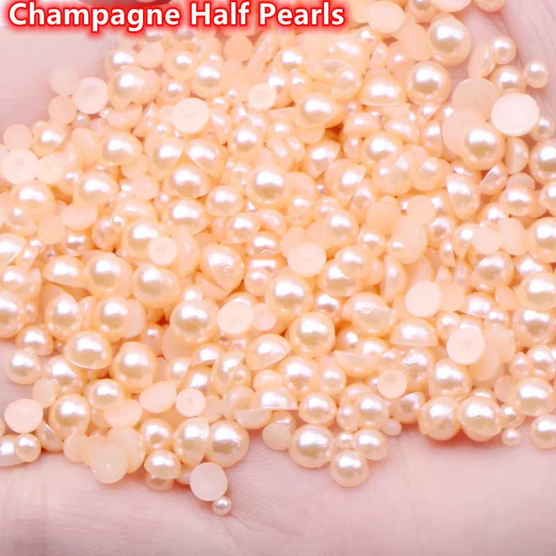 

1,5 мм-12 мм Шампань 1440 шт. 12 размеров на выбор 2 мм 4 мм 6 мм полукруглый плоская задняя часть имитация жемчуга Бисер для одежды для рукоделия «сд...