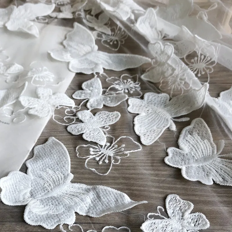 

2D Appliqued Butterflies Lace Fabric Off White 1 Yard Beautifu!