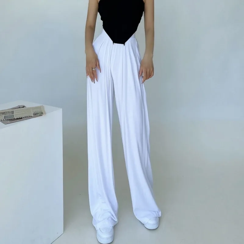 

WOMENGAGA Summer Thin High Waist Loose Thin Wide Leg Pants Women's Casual Floor Dragging Straight Pants Loose Trousers NG8A
