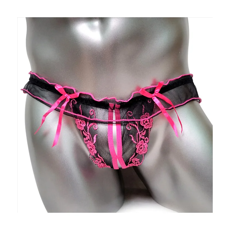 Кружевные мужские трусики с оборками нижнее белье стринги бикини открытыми