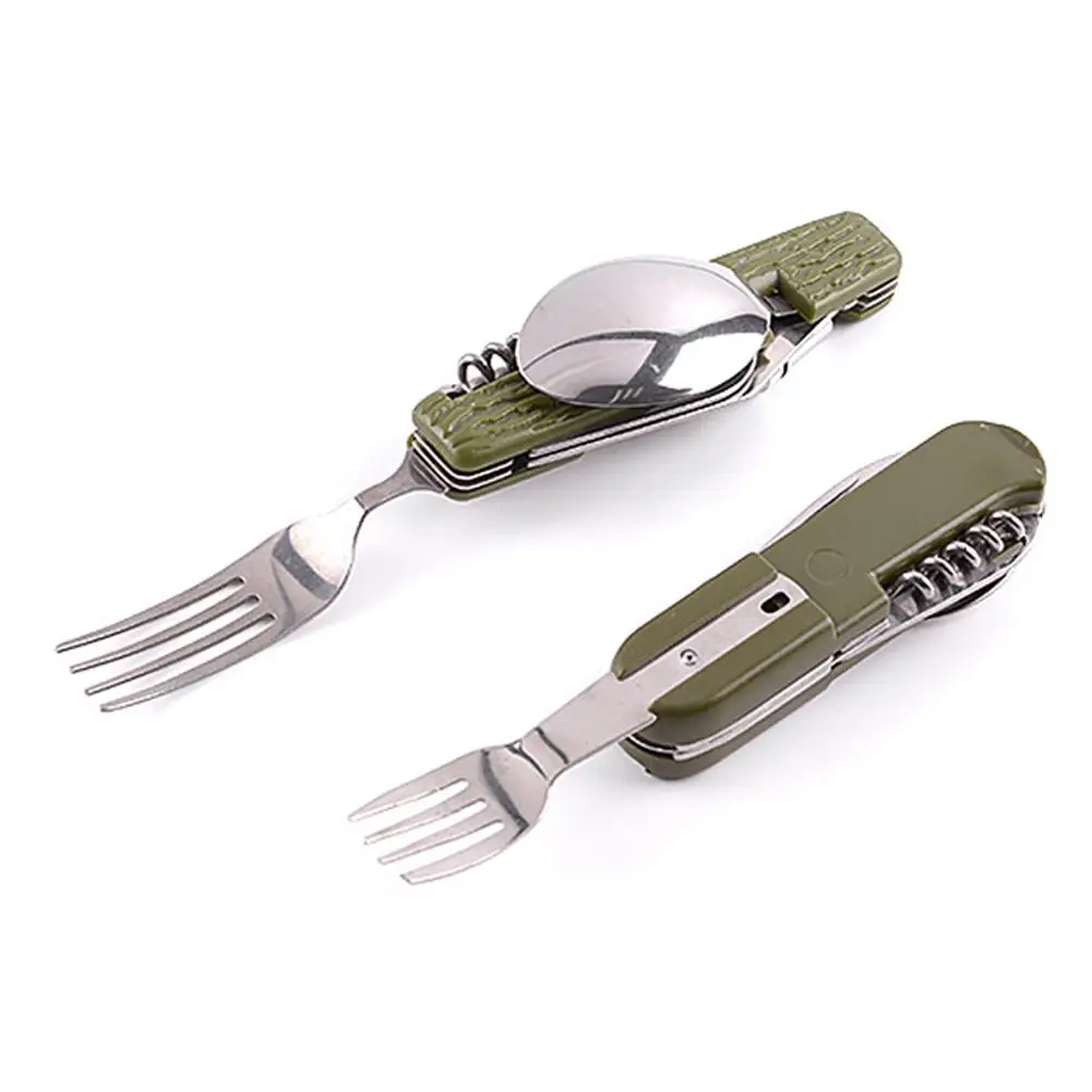 Многофункциональная Складная посуда из нержавеющей стали для пикника нож вилка