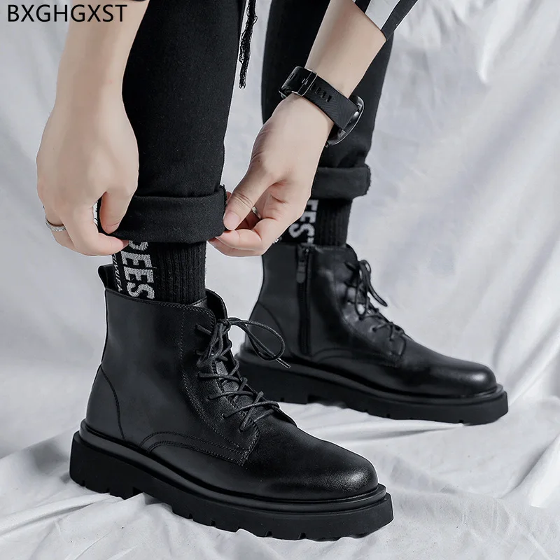 

Martin Boots for Men Male Black Motorcycle Shoes Men Leather Boots Men Chunky Boots for Man 2022 Platform Man Shoes High Quality