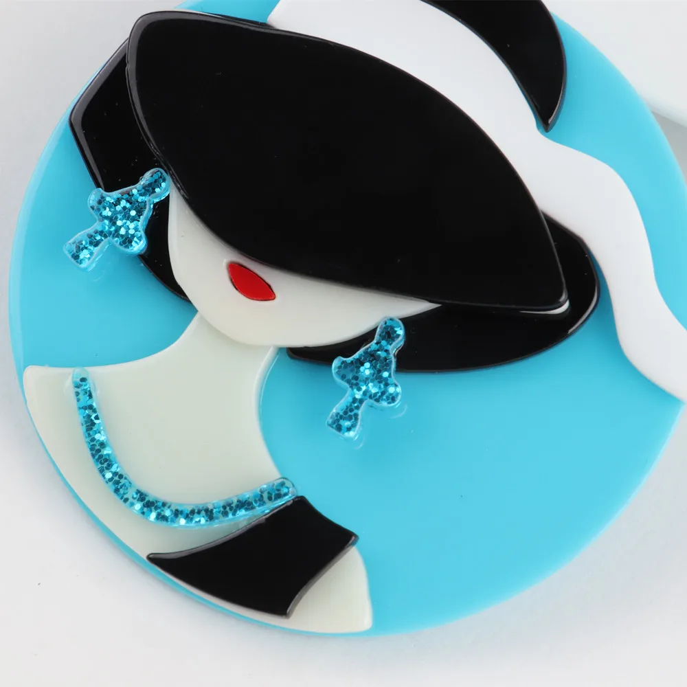 Женская Брошь черная шляпа таинственная брошь большие синие круглые акриловые