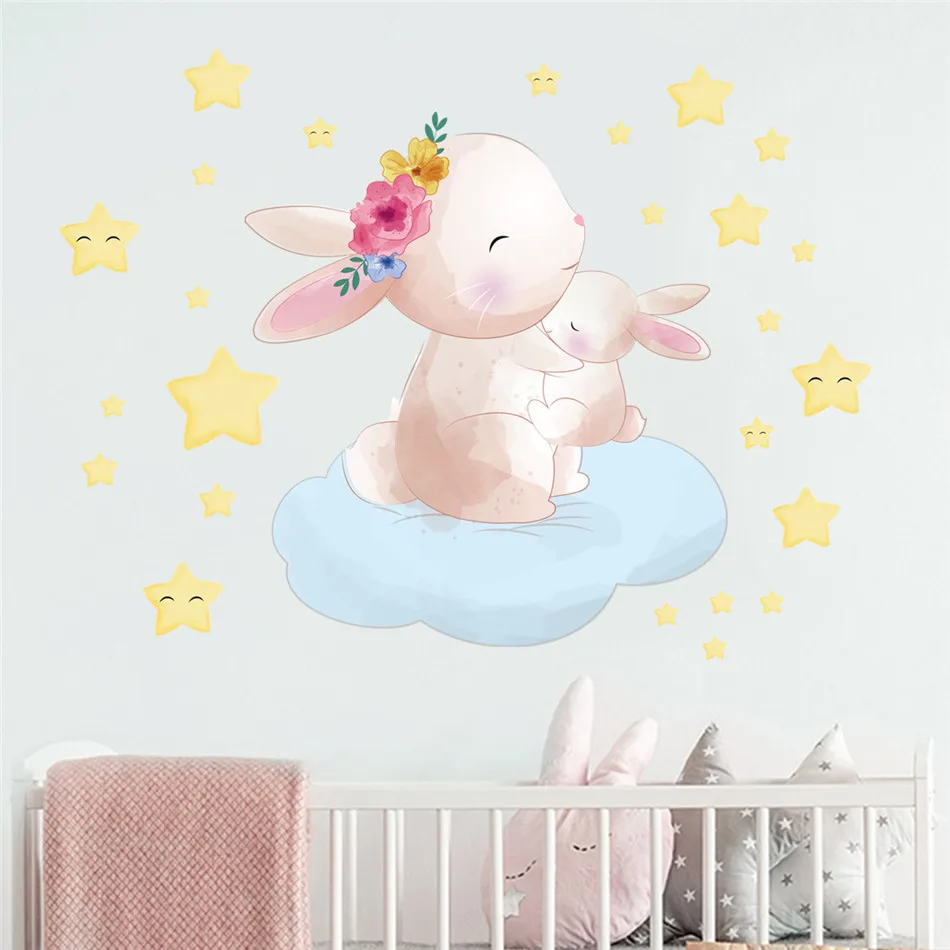 

New Cartoon Rabbit Star Wall Stickers Children's Room Living Room Bedroom Creative Wall Stickers Wall Adhesive Borders PVC