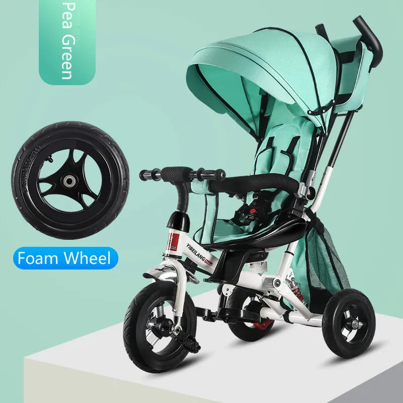 Child Tricycle Stroller Folding Three Wheels Stroller Bicycle Rotating Seat Baby Car Convertible Handle Free-inflation Wheels
