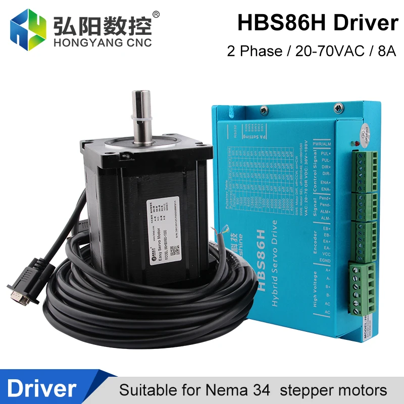 

Leadshine HBS86H Stepping Servo Driver 2-Phase 20-70VAC 8ACNC Controller Matching 86HSM80 8NM Closed Loop Motor Nema 34
