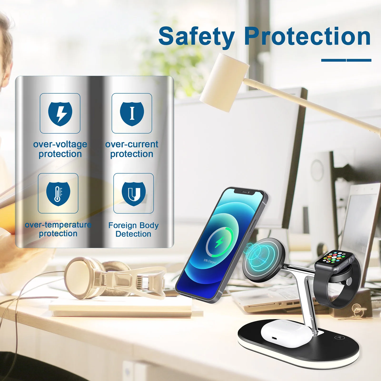 

DCAE 15W Qi Wireless Charger 3 In 1 Magnetic Fast Charging Stand for IPhone 12 Pro Max Mini Apple Watch 6 SE iWatch Airpods Pro