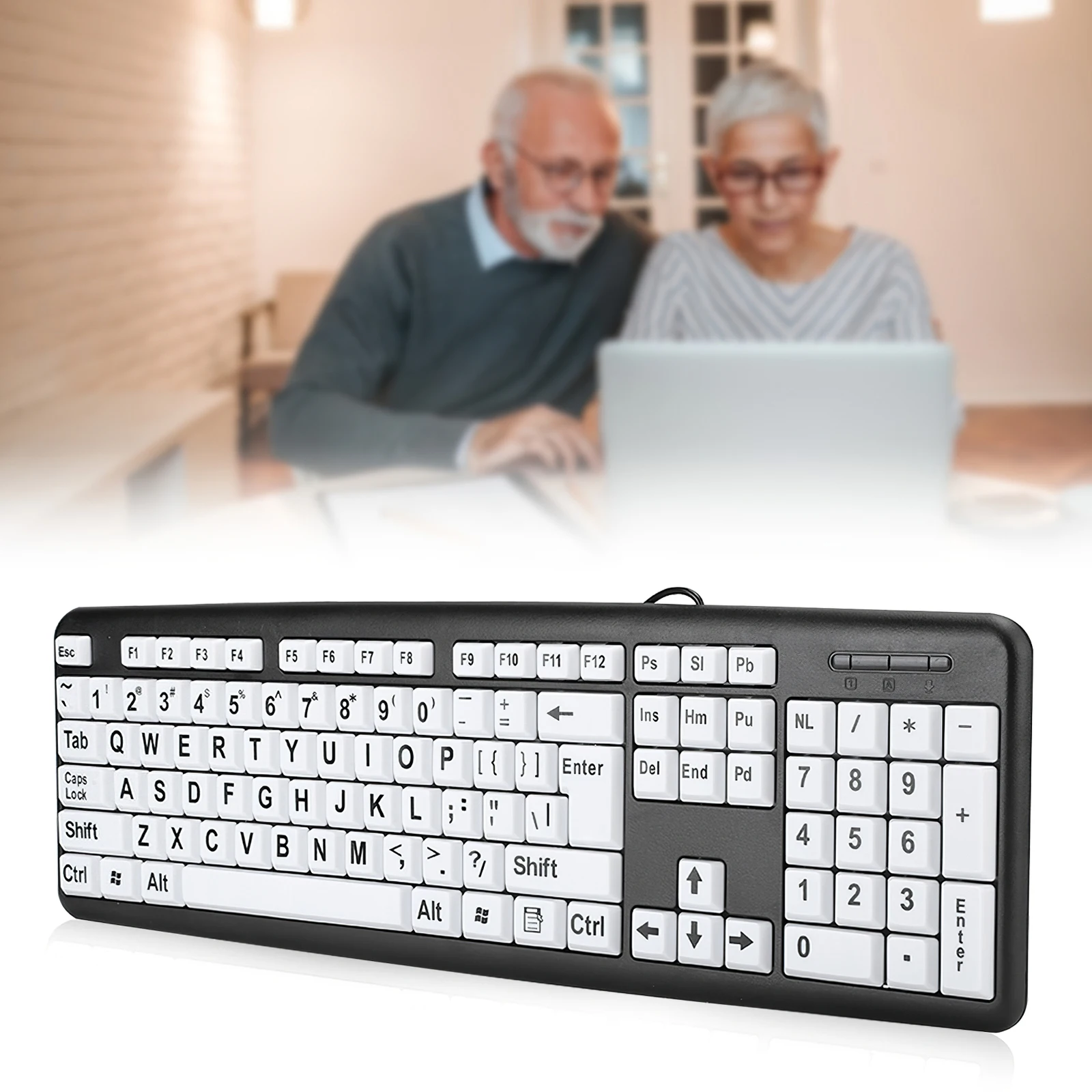 

Large Print Keyboard with 104 Keys for Elderly Wired Keyboard Contrast Wired Keyboard Lightweight Oversized Print Letters USB