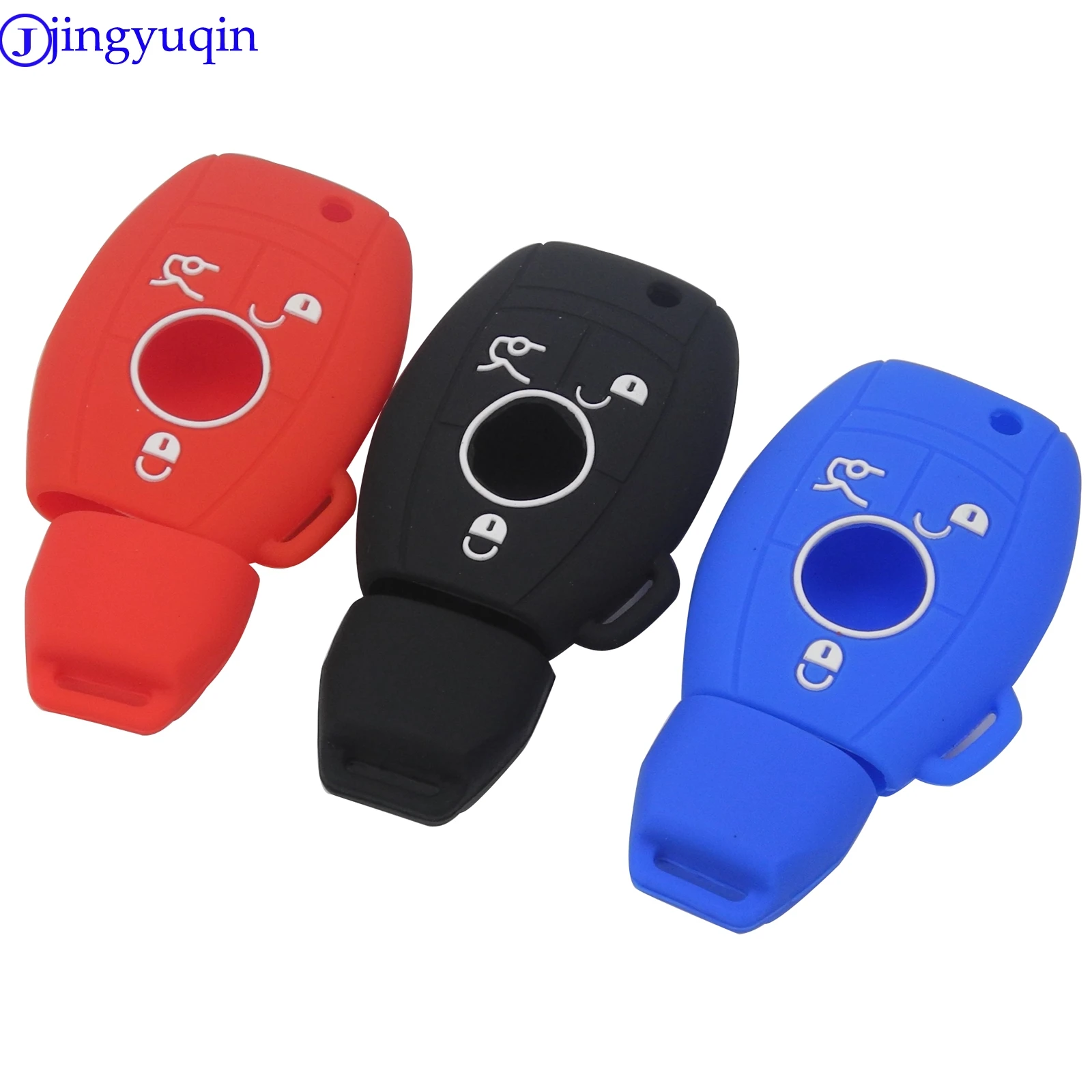 

jingyuqin 10pcs/lot New Silicone Car Key Case Cover 3 Button Remote Key Fob Case Cover For Mercedes-Benz 6 Colors