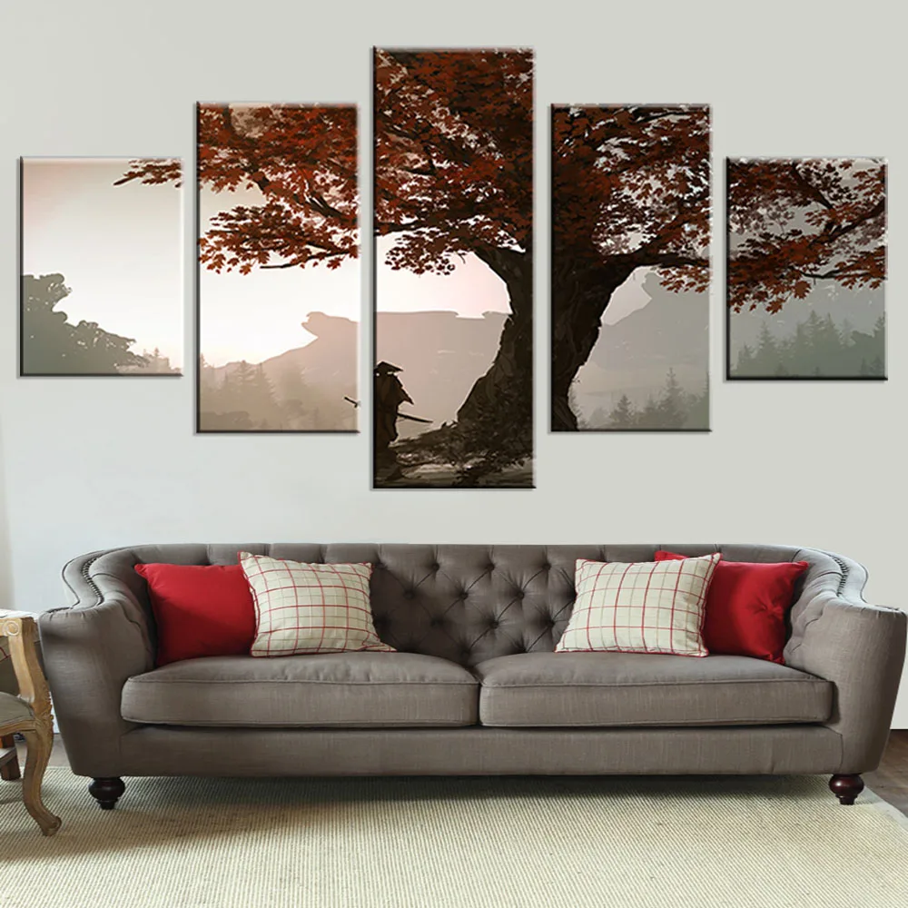 Модульные картины на холсте HD Декор для дома 5 шт. аниме самурая настенное