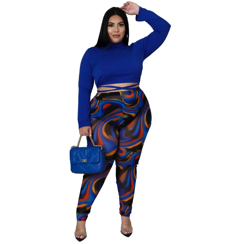 

L-4XL Plus Size Clothing For Women Two Piece Outfits Casual Tracksuit Long Sleeve Tops And Pants Sets Suits Big Size 3XL