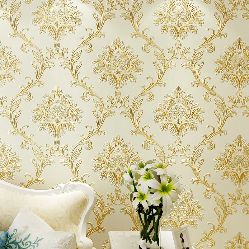 Beibehang Роскошная Европейская тисненная Дамасская настенная бумага для гостиной 3d