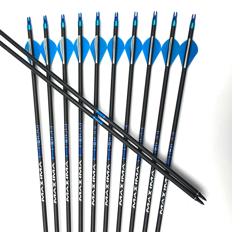 

12pcs Archery 3K Weave 100% Carbon Arrow Sp400 500 32" ID6.2mm Vane Arrow Point 100gr Compound Traditional Bow Hunting