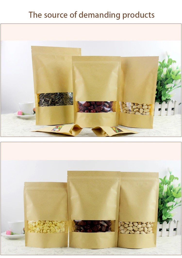 10 шт./партия, тепловой уплотнитель, стоячий клапан ziplock, крафт-бумажный пакет, сумки, окно, печенье, Doy, пакет, сумка для хранения на молнии