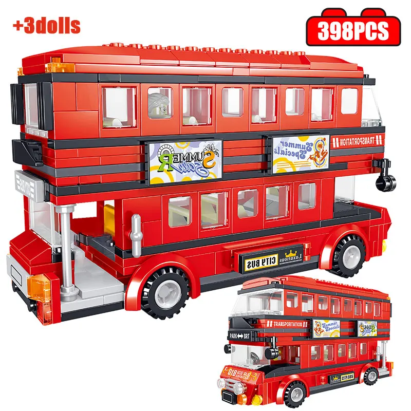398 шт. Double Deck красный автобус строительные блоки высокотехнологичных движения