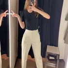 Женские винтажные брюки до щиколотки, однотонные брюки на молнии с высокой талией и карманами, офисная одежда, лето 2021