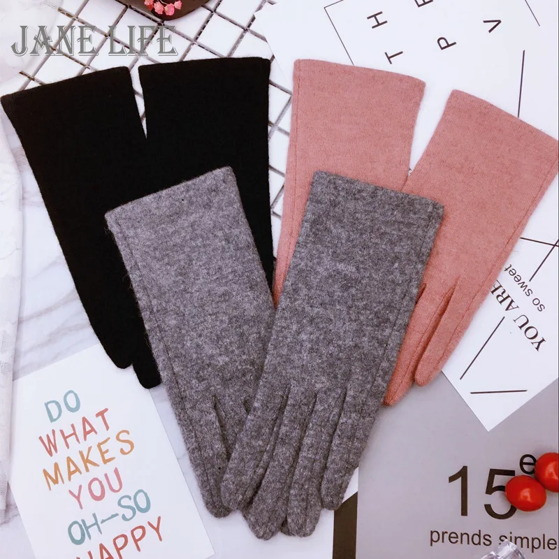 

New Women Winter Keep Warm Plus Velvet Cashmere Thicken Double Layer Female Simple Elegant Solid Cycling Drive Mittens Gloves