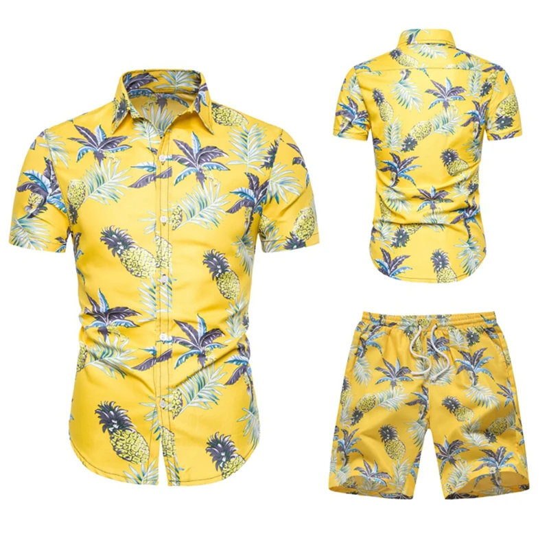 

Men's short-sleeved shirt + shorts suit summer thin breathable beach suit fashion Harajuku printed men's sports suit
