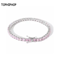 tophiphop 4mm a row of micro paved pink cz tennis chain bracelet hiphop brass gold silver bling chain jewelry women men