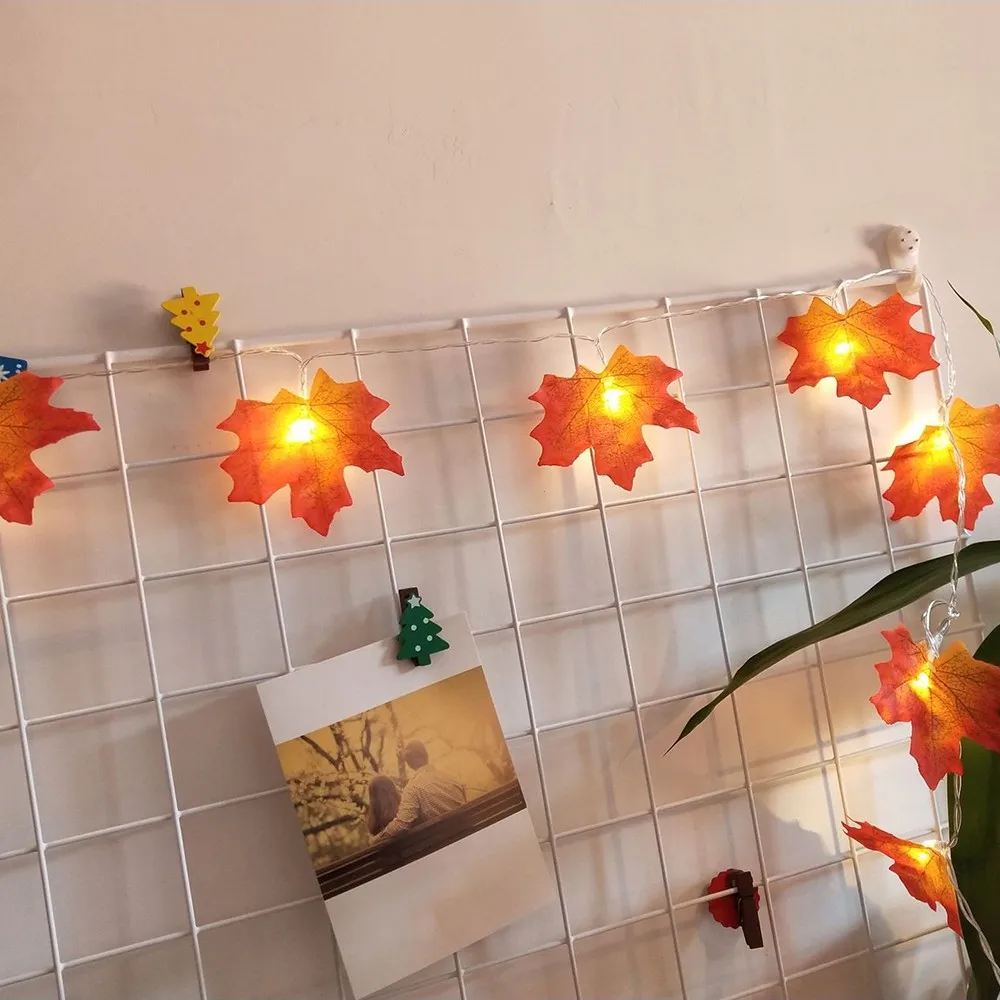 Светодиодный гирлянда с кленовыми листьями Сказочная светящаяся на батарейках