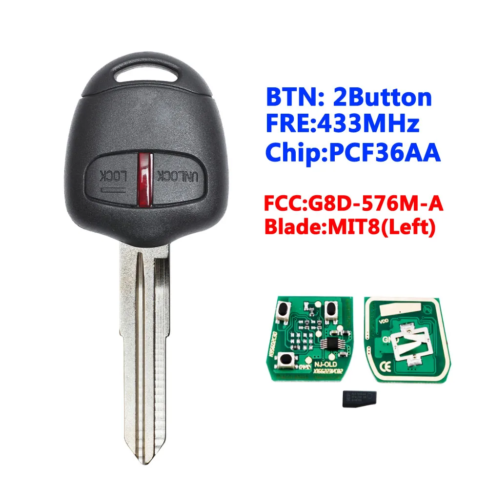 

XNRKEY, 2 кнопки, 433 МГц, чип ID46 для Mitsubishi Lancer 2009-2014, идентификатор FCC: Φ MIT8, левое лезвие