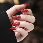 24 шт. очаровательные однотонные накладные ногти Типсы красное блестящее уплотнительное масло полное покрытие накладные ногти длинный стиль с желейной резинкой