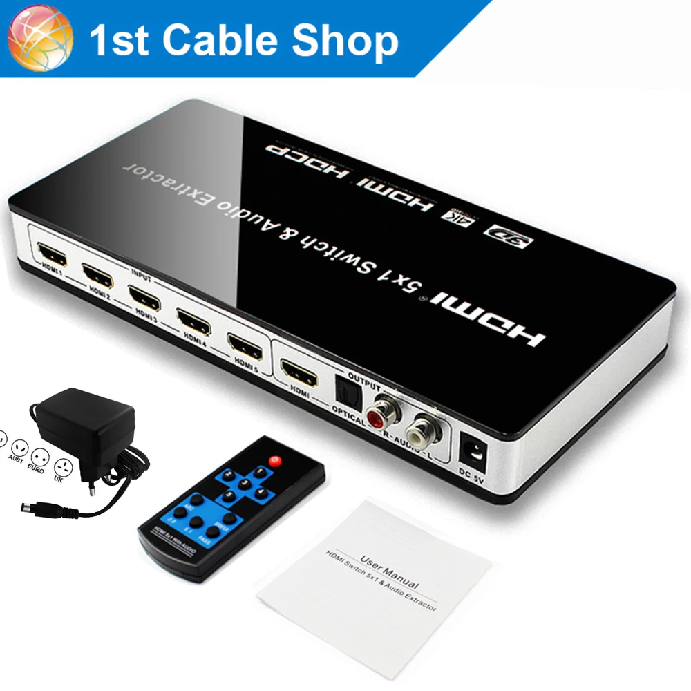 Настоящий 4K HDMI коммутатор 5X1 с аудио селекторным переключателем с дистанционным HDMI 5 в 1 выход 1,4 В для PS4, HDTV, DVD, STB и т. Д
