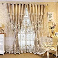 villa top luxury european home decor curtains embossed embroidery with pearl golden drapes for living room bedroom custom 4