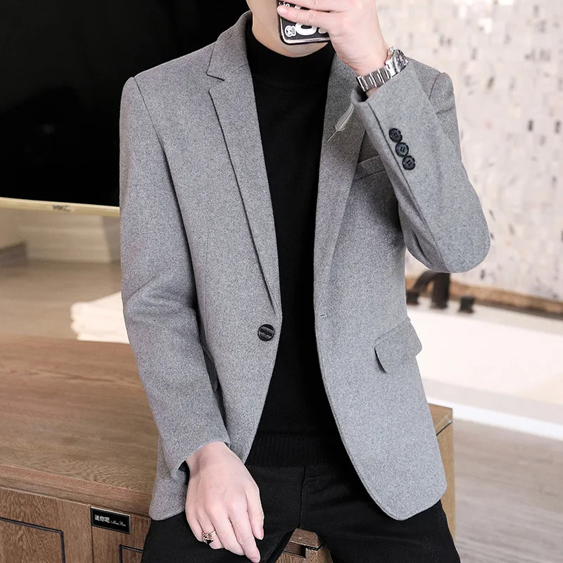 Костюмы из плотной шерстяной ткани 2021 для молодых мужчин модные костюмы с одной