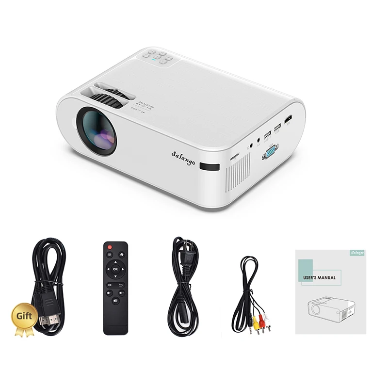 

Salange P62 Mini Projector 4000 Lumens, 1920*1080P Supported LED Video Beamer For Mobile Phone Mirroring Android optional