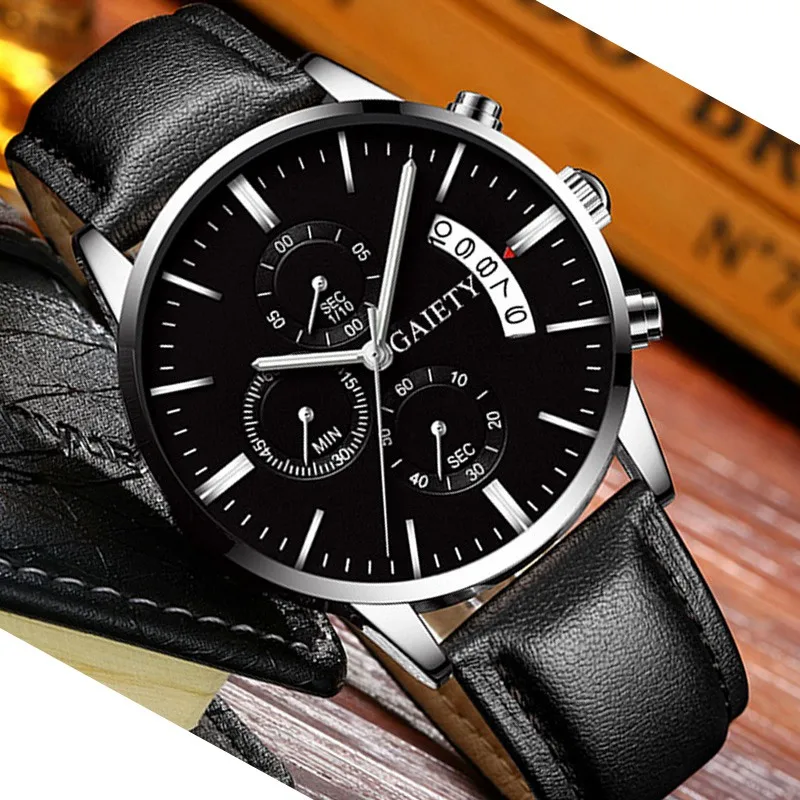 

2020 relogio masculino watches men Fashion Sport Stainless Steel Case Leather Band watch Quartz Business Wristwatch reloj hombre