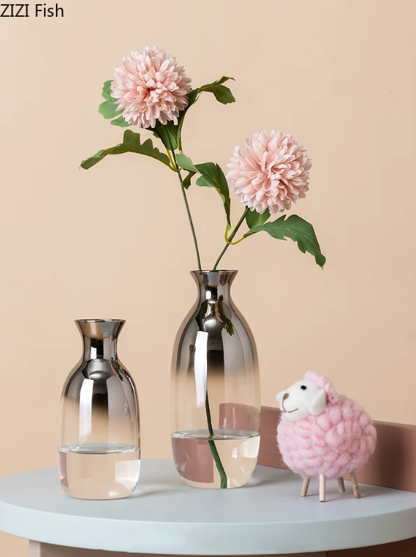 Креативная Скандинавская стеклянная ваза серебряный градиент прозрачная